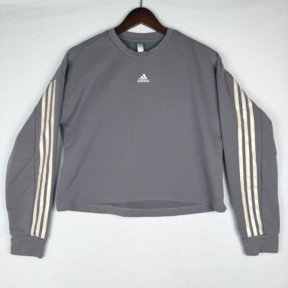 Adidas Sweatshirt Womens Medium Purple Gray Crewneck Pullover Aeroready 3-Stripe